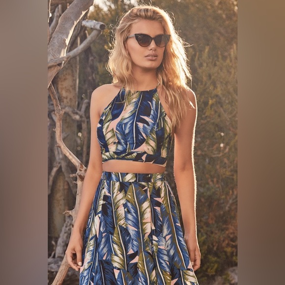 NEW Blue Leaf Print Two-Piece Maxi Dress - Picture 3 of 10